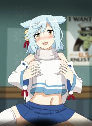animated animated_gif azur_lane blue_hair breast_fondling breasts fubuki_(azur_lane) grabbing_own_breast hangaku implied_sex tagme yellow_eyes