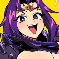 1girl 333_(dqqqdle) breasts cleavage gloves large_breasts long_hair naga_the_serpent open_mouth purple_eyes purple_hair slayers smile solo