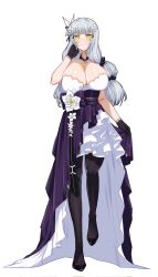 1girl alternate_breast_size alternate_costume blue_hair breasts doya_(qkrdbseh1205) dress facial_mark full_body girls&#039;_frontline girls&#039;_frontline_2:_exilium green_eyes highres hk416_(girls&#039;_frontline) hk416_(starry_cocoon)_(girls&#039;_frontline) klukai_(girls&#039;_frontline_2) large_breasts long_hair simple_background solo tattoo teardrop teardrop_facial_mark teardrop_tattoo thighhighs white_background