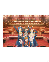 6+girls arashi_chisato arms_up artbook black_hair blonde_hair blue_eyes blue_hair blue_jacket blunt_bangs bow brown_hair collared_shirt double_bun dress green_eyes grey_dress grey_hair hair_between_eyes hair_bow hair_bun hair_ribbon hairband hazuki_ren heanna_sumire highres jacket long_hair looking_at_viewer love_live! love_live!_superstar!! multicolored_hair multiple_girls neck_ribbon non-web_source official_art one_eye_closed onitsuka_natsumi open_clothes open_jacket open_mouth orange_eyes orange_hair orange_hairband pinafore_dress pink_eyes ponytail purple_eyes red_hair red_ribbon ribbon sakurakoji_kinako school_uniform shibuya_kanon shirt short_hair sleeveless sleeveless_dress smile standing stuffed_toy tang_keke twintails v wakana_shiki waving white_hair white_shirt winter_uniform yellow_eyes yoneme_mei yuigaoka_school_uniform