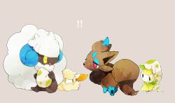 alternate_color closed_eyes cottonee creatures_(company) egg fox game_freak gen_5_pokemon nintendo no_humans petilil pokemon pokemon_(creature) simple_background sitting smile standing whimsicott zorua