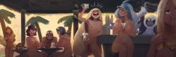 1boy 6+girls :d absurdres alola_mother blonde_hair blue_hair breasts brown_hair burger casual_nudity crying drink eltonel female_pubic_hair gen_7_pokemon highres kahili_(pokemon) lana&#039;s_father_(pokemon) lana&#039;s_mother_(pokemon) large_breasts lusamine_(pokemon) mina_(pokemon) money mother_(pokemon) multiple_girls nintendo nipples nude olivia_(pokemon) open_mouth oranguru pokemon pokemon_sm pubic_hair small_breasts smile surfboard visor_cap wallet wicke_(pokemon) xd