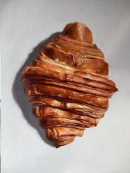 absurdres canvas_(medium) croissant food food_focus highres julia_stankevych no_humans oil_painting_(medium) original painting_(medium) photo_(medium) realistic simple_background still_life traditional_media white_background