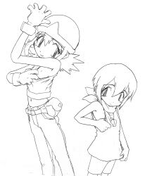 digimon digimon_adventure gloves hair_between_eyes highres loli monochrome nipples smile takenouchi_sora yagami_hikari