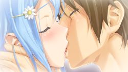 1boy 1girl bishoujo_mangekyou bishoujo_mangekyou:_wasurenagusa_to_eien_no_shoujo bishoujo_mangekyou_(series) blue_hair blush brown_hair closed_eyes french_kiss game_cg hair_ornament hairclip happoubi_jin hetero kanzaki_akihito kiss sawatari_shizuku tears