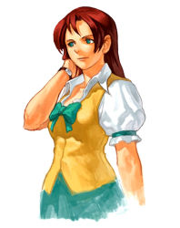 1girl adk female_focus green_eyes kisarah_westfield neo_geo_battle_coliseum official_art ogura_eisuke red_hair school_uniform snk solo tsuukai_gangan_koushinkyoku watch wristwatch