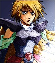Rule 34 | armor, bad id, blonde hair, blue eyes, cape, faye, final fantasy, final fantasy mystic quest, lowres, shiota tomoaki, short hair