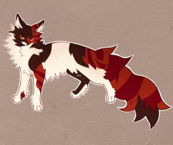 Rule 34 | animal, animal focus, calico (pattern), calico cat, cat, fluffy, full body, highres, kitty (fernwhisker), looking at viewer, no humans, outline, paper background, redtail (warriors), solo, standing, tail, the prophecies begin, warrior cats, white outline, yellow eyes
