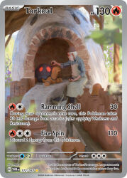 1boy apron artist_name basket beard blue_shirt brown_hat card_(medium) character_name closed_eyes coal company_name copyright_name copyright_notice english_text facial_hair gen_3_pokemon hat holding masa_(pokemon_illustrator) nintendo nostrils official_art old old_man open_mouth pokemon pokemon_(creature) pokemon_card pokemon_tcg shirt short_hair third-party_source torkoal trading_card vase white_hair