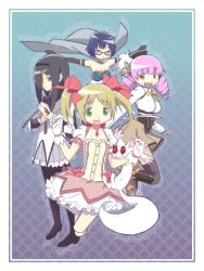 4girls akemi_homura akemi_homura_(cosplay) akemi_homura_(magical_girl) amputee animalization argyle bad_id bad_pixiv_id beret black_hair blue_eyes boots bow brown_eyes brown_hair cape choker chorvaqueen corset cosplay crossover dress drill_hair elbow_gloves glasses gloves green_eyes hairband hakamichi_shizune hat ibarazaki_emi ikezawa_hanako kaname_madoka kaname_madoka_(cosplay) kaname_madoka_(magical_girl) katawa_shoujo legless_amputee mahou_shoujo_madoka_magica mahou_shoujo_madoka_magica_(anime) mikado_shiina miki_sayaka miki_sayaka_(cosplay) miki_sayaka_(magical_girl) miniskirt multiple_girls pantyhose parody pink_hair round_eyewear scar scarf setou_kenji short_hair skirt striped_clothes striped_scarf style_parody tomoe_mami tomoe_mami_(cosplay) tomoe_mami_(magical_girl)