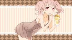 Rule 34 | 050411285aura, 10s, 1girl, babydoll, bad id, bad pixiv id, blush, breasts, cleavage, derivative work, female focus, food, highres, inu x boku ss, lingerie, parfait, pink eyes, pink hair, roromiya karuta, solo, twintails, underwear, vector trace