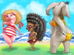 3girls artist_request ash_(sing) black_eyes character_request elephant furry multiple_girls pig porcupine sing_(movie)