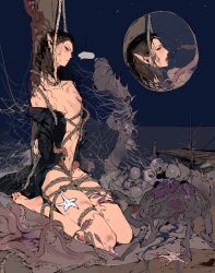 Rule 34 | ..., 1boy, baldur&#039;s gate, baldur&#039;s gate 3, bdsm, bishounen, black hair, bondage, bound, bruise, bruise on chest, bruise on face, bruise on leg, cazador szarr, creature, dock, dungeons & dragons, dungeons &amp; dragons, earrings, highres, injury, jewelry, male focus, night, open clothes, open shirt, outdoors, penis, restrained, sitting, sky, solo, starfish, tentacles, vihua6