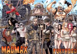 Rule 34 | 6+boys, 6+girls, amputee, angharad, bald, breasts, buzz cut, capable (mad max), cheedo the fragile, coma-doof warrior, dark skin, electric guitar, everyone, facial hair, flamethrower, full-body tattoo, goggles, goggles on head, guitar, gun, handgun, highres, immortan joe, imperator furiosa, instrument, keeper of the seeds, large breasts, mad max, mad max: fury road, max rockatansky, mechanical arms, miss giddy, multiple boys, multiple girls, nux (mad max), old, old woman, one piece, parody, pistol, pregnant, prosthesis, prosthetic arm, rictus erectus, scar, short hair, shotgun, signature, single mechanical arm, slit (mad max), speaker, stubble, style parody, takumi (marlboro), tattoo, the bullet farmer, the dag, the doof warrior, the organic mechanic, the people eater, the splendid angharad, the valkyrie, toast the knowing, very short hair, weapon