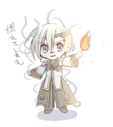 Rule 34 | 1boy, aura, blonde hair, brown coat, brown pants, brown shoes, chibi, chibi only, coat, commentary request, dated commentary, fire, full body, gold trim, high priest (ragnarok online), long sleeves, looking at viewer, lowres, male focus, multicolored coat, open mouth, pants, pyrokinesis, ragnarok online, red coat, red eyes, sharari, shoes, short hair, simple background, smile, solo, standing, translation request, two-tone coat, white background, white coat