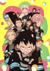 akitaru_oubi arthur_boyle black_hair blonde_hair blue_eyes brown_hair dark-skinned_male dark_skin en&#039;en_no_shouboutai glasses highres iris_(enen_no_shouboutai) joker_(en&#039;en_no_shouboutai) kasugatani_inca long_hair maki_oze montgomery_ogun multiple_boys multiple_girls official_art ohkubo_atsushi pink_hair purple_eyes red_eyes sagamiya_konro shinmon_benimaru shinra_kusakabe sho_kusakabe short_hair smile takehisa_hinawa tamaki_kotatsu viktor_licht vulcan_joseph white_hair yellow_eyes