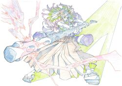 1girl club club_(weapon) earrings electricity full_body geta hair_ornament hakama holding holding_weapon horns japanese_clothes jewelry kanabou kimono looking_at_viewer mixed-language_commentary official_art one_piece ponytail rope shimenawa sidelocks sleeveless sleeveless_kimono solo umakoshi_yoshihiko weapon yamato_(one_piece)