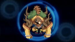 arbormon digimon digimon_(creature) digimon_frontier fusion highres open_mouth original petaldramon solo wood