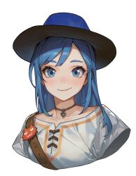 1girl blue_hair blue_hat haje hat highres long_hair looking_at_viewer lorna mabinogi simple_background smile upper_body
