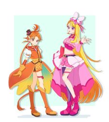 Rule 34 | 1boy, 1girl, 2v iil3, blonde hair, cure butterfly, cure wing, highres, hijiri ageha, hirogaru sky! precure, orange hair, precure, yuunagi tsubasa