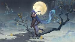 &gt;_&lt; 1girl :d absurdly_long_hair absurdres animal_ears ass azur_lane bare_shoulders bird black_gloves black_shoes blue_dress blue_eyes blue_hair blush bodystocking branch breasts china_dress chinese_clothes cleavage closed_mouth covered_navel dress elbow_gloves english_text fake_animal_ears floating_hair flower from_side full_body full_moon gloves hair_between_eyes hair_ornament high_heels highres large_breasts leg_up legs long_hair manjuu_(azur_lane) moon mountainous_horizon new_jersey_(azur_lane) new_jersey_(dancing_in_the_moonlight)_(azur_lane) non-web_source official_alternate_costume official_art open_mouth pelvic_curtain rabbit_ears reflection see-through_cleavage see-through_clothes shoes sleeveless sleeveless_dress smile solo standing standing_on_one_leg stiletto_heels taut_clothes thighs tree very_long_hair water xd yyy_(zelda10010)