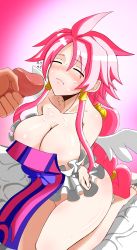 absurdres angel artina_(disgaea) bottomless breasts bukkake cleavage cum cum_on_body disgaea disgaea_4 facial gokkun happy highres huge_breasts large_breasts naughty_face no_panties penis pink_hair tagme