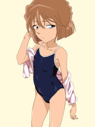 1girl blue_eyes flat_chest haibara_ai jaaaan meitantei_conan nipples school_swimsuit swimsuit