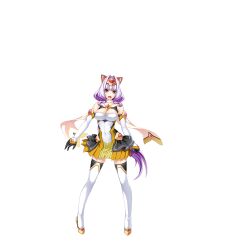 Rule 34 | 1girl, animal ears, azarin (kouyoku senki exs-tia), bare shoulders, black gloves, boots, breasts, cleavage, covered navel, detached sleeves, elbow gloves, exs-tia magica, full body, game cg, gloves, hair intakes, headgear, high heels, highres, inoino, kouyoku senki exs-tia, large breasts, large variant set, layered skirt, long hair, looking at viewer, magical girl, non-web source, official art, open mouth, pleated skirt, purple hair, scarf, skirt, smile, solo, standing, tachi-e, thigh boots, thighhighs, transparent background, variant set, white thighhighs, yellow eyes, yellow skirt, yellow trim, zettai ryouiki