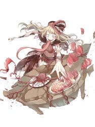 1girl artist_request brain copyright_request food highres long_tongue meat official_art sharp_teeth smile tagme teeth tongue