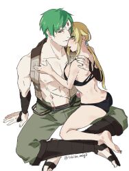 Rule 34 | bikini, black bikini, breast press, hand on another&#039;s chest, highres, hug, norn greyrat, nuzzle, ruijerd superdia, sitting, sitting on lap, sitting on person, swimsuit, tokita (mag0)