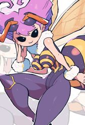 abdomen_tail absurdres antennae arthropod_girl bee_girl blush breasts darkstalkers highres insect_girl large_breasts looking_at_viewer monster_girl pink_hair q-bee rariatto_(ganguri) wings
