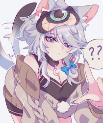 Rule 34 | 1girl, ?, ??, animal ears, black camisole, breadmilqq, brown sweater, camisole, cat ears, cat girl, cipher (honkai: star rail), cipher (sweet slumber) (honkai: star rail), crescent choker, highres, honkai: star rail, honkai (series), mask, mask on head, sleep mask, sleepwear, solo, speech bubble, sweater