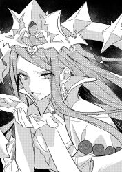 1girl breasts cleavage crown fire_emblem fire_emblem_engage flower greyscale highres illust_mi jewelry large_breasts looking_at_viewer lumera_(fire_emblem) mature_female monochrome nintendo solo upper_body