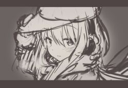 1girl blush closed_mouth hair_between_eyes hat holding holding_unworn_clothes holding_unworn_hat looking_at_viewer simple_background solo tobi_(nekomata_homara) unworn_hat unworn_headwear