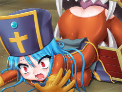 anal anilingus ass backless_outfit bent_over blue_hair blush bodysuit breasts cannibox censored chunsoft covered_erect_nipples cross dragon_quest dragon_quest_iii enix gloves hat imminent_rape mimic monster oral priest_(dq3) rape red_eyes scared screaming skin_tight tears thighs torn_clothes trubka vore