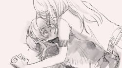 Rule 34 | 2girls, absurdres, blush, codeyamada, greyscale, highres, hinomori shizuku, holding hands, interlocked fingers, long hair, looking at another, momoi airi, monochrome, multiple girls, pinned, project sekai, short sleeves, tears, two side up, yuri