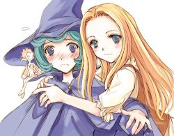 1990s_(style) 3girls :3 aqua_hair berserk blonde_hair blue_eyes blush evarella_(berserk) fairy hat ivalera lowres multiple_girls schierke_(berserk) sonia_(berserk) sweatdrop witch witch_hat yuri