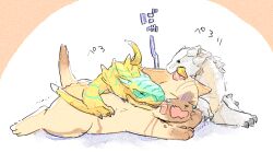 Rule 34 | &gt; &lt;, animal focus, baby animal, biting, cat, character request, creature, crying, dragon, felyne, kitten, licking, licking another&#039;s face, monster hunter (series), no humans, open mouth, siamese cat, simple background, small dragon, tears, translation request, whiskers, white background, yoichi sogou