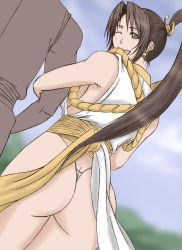 1boy 1girl ass breasts fatal_fury huge_ass looking_back papepox2 shiranui_mai smile thong