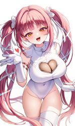 1girl :d absurdres alternate_costume alternate_hairstyle arm_strap blush breasts cleavage cleavage_cutout clothing_cutout covered_navel cowboy_shot detached_collar elbow_gloves fangs gloves groin hair_ribbon hashtag-only_commentary heart_cutout heterochromia highleg highleg_leotard highres hololive houshou_marine japanese_clothes kimono large_breasts leaning_forward leotard long_hair looking_at_viewer open_mouth rahee_1112 red_eyes red_hair red_ribbon ribbon see-through_cleavage see-through_clothes skindentation sleeveless smile smug solo striped_clothes striped_kimono thighhighs twintails vertical-striped_clothes vertical-striped_kimono very_long_hair virtual_youtuber white_gloves white_leotard white_ribbon white_thighhighs wrapped_hair yellow_eyes