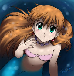 1girl aqua_eyes bikini bikini_top_only breasts earrings female_focus hair_ornament jewelry laura_jimenez long_hair mermaid mermaid_misty_(pokemon) misty_(pokemon) monster_girl navel necklace nintendo orange_hair pink_bikini pokemon pokemon_(anime) solo swimsuit underwater