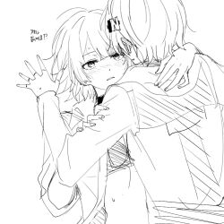 Rule 34 | 2girls, belle (zenless zone zero), blush, bra, commentary request, earrings, ellen joe, greyscale, hand on another&#039;s arm, hand on another&#039;s neck, jewelry, korean text, looking at another, monochrome, multiple girls, open clothes, open shirt, parted lips, short hair, sierit, translation request, underwear, yuri, zenless zone zero