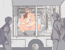 1boy 1girl age_difference aohige6061 assisted_exposure blush bus censored clothes_lift clothing_aside crowd erection exhibitionism flat_chest girl_on_top hetero loli motor_vehicle older_man_and_younger_girl panties panties_aside panty_pull penis public_indecency pussy spread_legs underwear watching