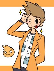 ace_attorney brown_hair highres larry_butz non-web_source orange_shirt rhythm_tengoku rhythm_tengoku_the_best+ shirt