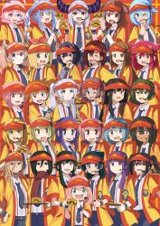 Rule 34 | 6+girls, :d, absurdres, ahoge, annaka haruna, anya (spy x family), aqua (konosuba), ayase momo, bambi2000line, black necktie, black shorts, blue archive, blue eyes, blue hair, blunt bangs, brown hair, burger, chainsaw man, character request, commentary request, cone hair bun, copyright request, cosplay, crossover, dandadan, elf, fern (sousou no frieren), food, frieren, hair bun, hat, highres, hiiragi utena, hinata yukari, holding, holding burger, holding food, holding tray, hololive, hoshino (blue archive), imadake dabuchi tabemi, imadake dabuchi tabemi (cosplay), inoue takina, inugami korone, kono subarashii sekai ni shukufuku wo!, krista lenz, kusuriya no hitorigoto, la+ darknesss, linie (sousou no frieren), long hair, looking at viewer, lycoris recoil, mahou shoujo madoka magica, mahou shoujo ni akogarete, maomao (kusuriya no hitorigoto), mcdonald&#039;s, medium hair, mikasa ackerman, miki sayaka, misty (pokemon), multiple crossover, multiple girls, necktie, nichijou, nintendo, nonohara yuzuko, open mouth, pink hair, pointy ears, pokemon, pokemon (anime), pokemon (classic anime), power (chainsaw man), red eyes, red hat, shingeki no kyojin, shirai kuroko, shirt, short hair, shorts, side ponytail, smile, sousou no frieren, spy x family, striped clothes, striped shirt, toaru kagaku no railgun, toaru majutsu no index, tray, twintails, ubel (sousou no frieren), usada pekora, virtual youtuber, visor cap, white hair, yor briar, yuyushiki