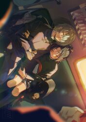 Rule 34 | 2boys, absurdres, black hair, black pants, black shirt, black shorts, fubuki (nige jouzu no wakagimi), grey hair, highres, houjou tokiyuki (nige jouzu no wakagimi), indoors, long sleeves, male focus, multiple boys, nige jouzu no wakagimi, pants, ponytail, shirt, shorts, sleeping, xiao (creation0528)
