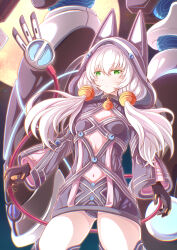 Rule 34 | 1girl, 1other, altina orion, animal ear hood, animal hood, bell, binzume suika, black hoodie, breasts, choker, claiomh solais (kiseki), double-parted bangs, eiyuu densetsu, fake animal ears, floating hair, gloves, green eyes, hair between eyes, highres, hood, hoodie, jingle bell, long hair, long sleeves, navel, neck bell, panties, rabbit hood, robot, sen no kiseki, sen no kiseki (series), sen no kiseki ii, sidelocks, small breasts, underwear, white hair