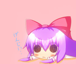 1girl asakura_rikako black_eyes bow chibi female_focus hakurei_reimu hakurei_reimu_(pc-98) long_hair noiz open_mouth phantasmagoria_of_dim.dream purple_hair simple_background solid_circle_eyes tears touhou touhou_(pc-98)