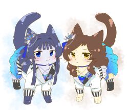 Rule 34 | animal, animal focus, animalization, black hair, blue eyes, blue skirt, blush, brown eyes, brown hair, closed mouth, clothed animal, crown, full body, highres, hutaba, idolmaster, idolmaster million live!, idolmaster million live! theater days, kitazawa shiho, long hair, looking at viewer, mini crown, mogami shizuka, no humans, skirt, smile