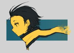 1boy blue_eyes closed_mouth cropped_shoulders from_side hair_slicked_back highres limited_palette long_scarf male_focus mochizuki_ryouji mole mole_under_eye persona persona_3 profile scarf short_hair sideburns smile solo teketeke_(tasutekete)
